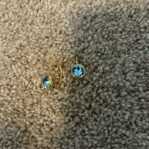 Gold Earrings with Blue Stone